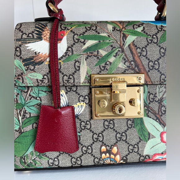 GUCCI ⭐️ Tian GG Floral Print Padlock Top Handle Shoulder Small Bag + Dust Bag - Picture 3 of 16